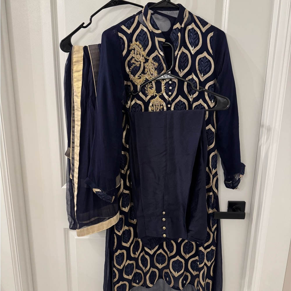 Navy and Gold Agha Noor Pakistani 3 piece outfit